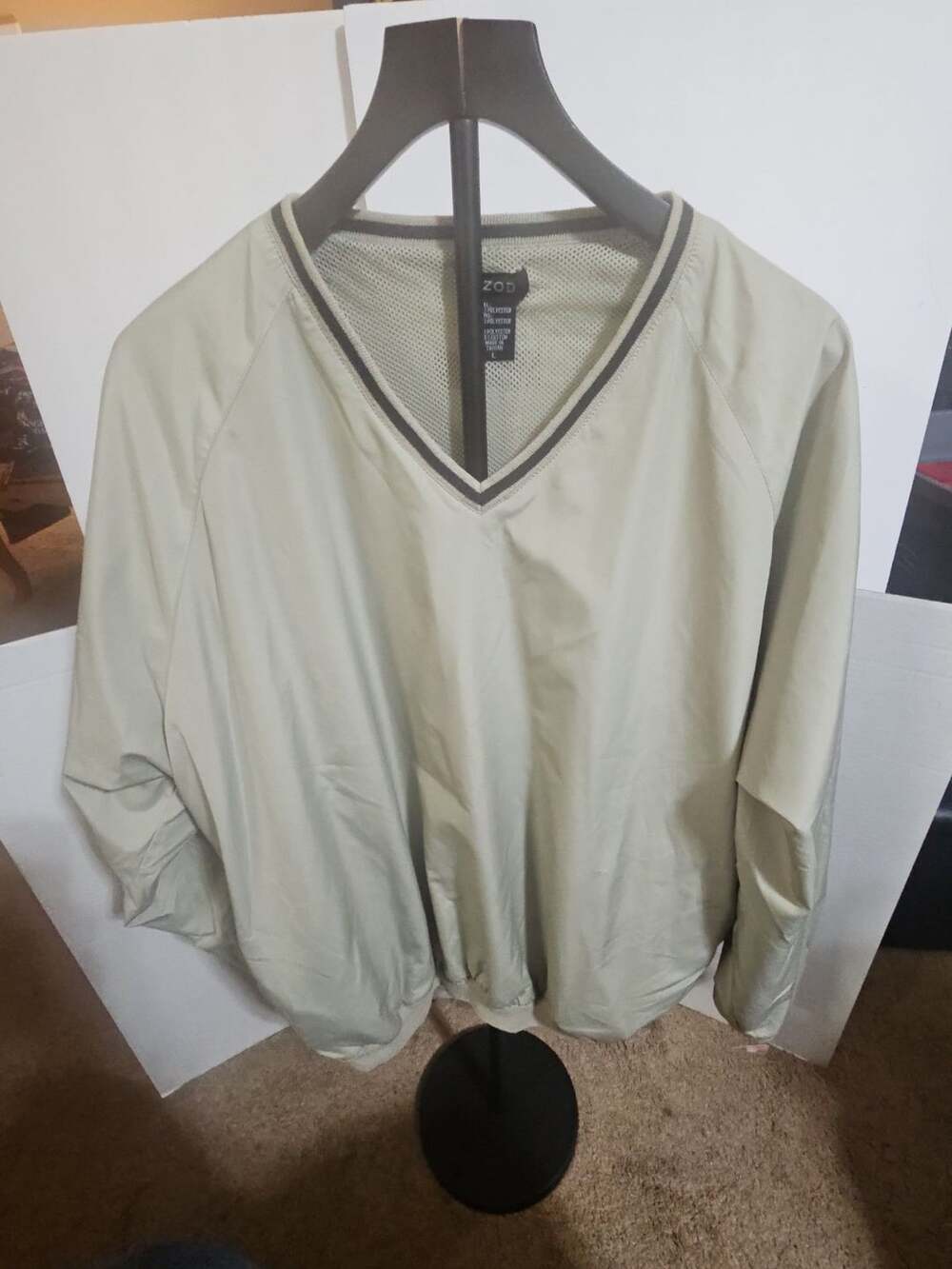 IZOD Windbreaker Pullover Size L Beige V-Neck Golf Jacket